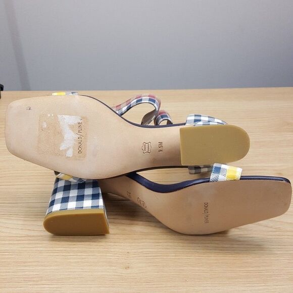 DONALD PLINER Heels Womens Size 9.5 Blue Gingham Ankle Strap Open Toe WATSON - Picture 6 of 9